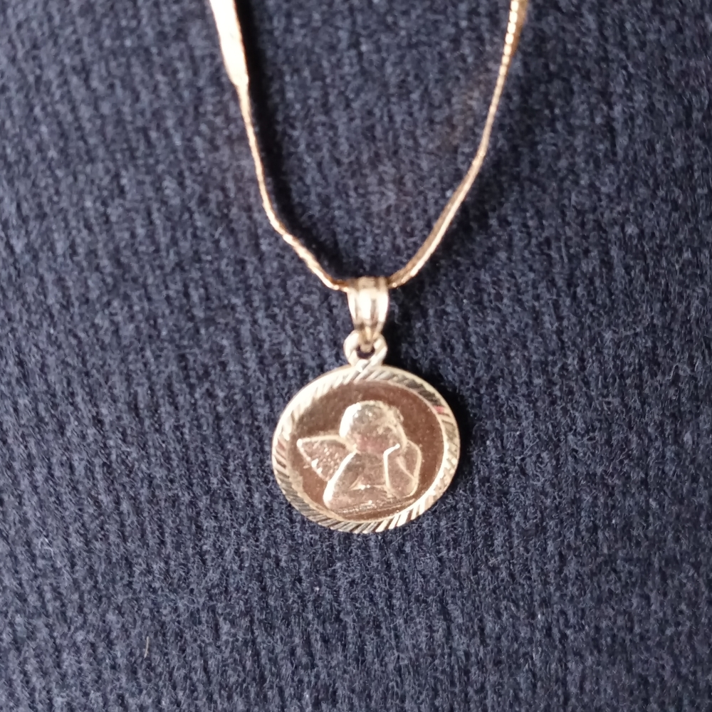 14KT Angel Pendant and I Love You Chain Necklace Set